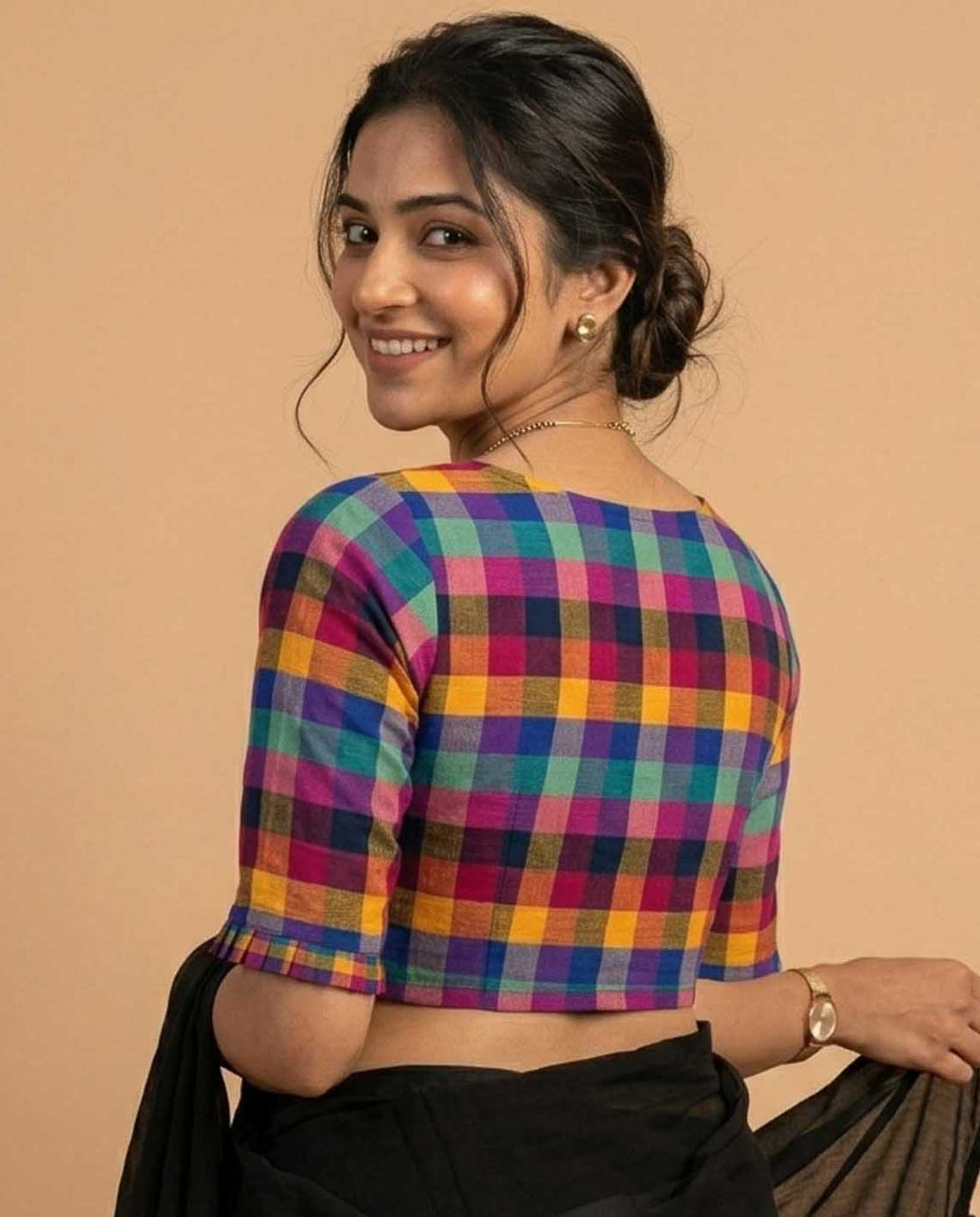 9AM button down blouse with elbow sleeve - Multicolor