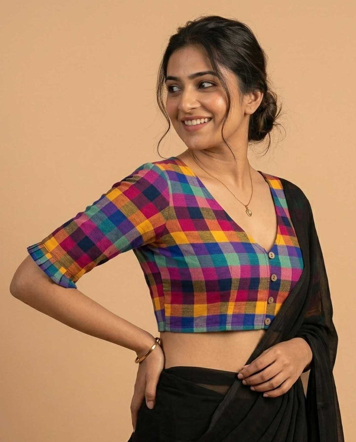 9AM button down blouse with elbow sleeve - Multicolor