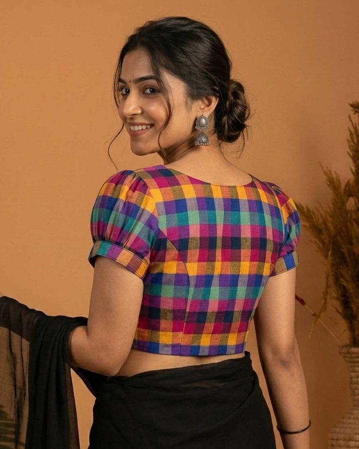 Subtle days V-neck Blouse with Puff Sleeves - Multicolor