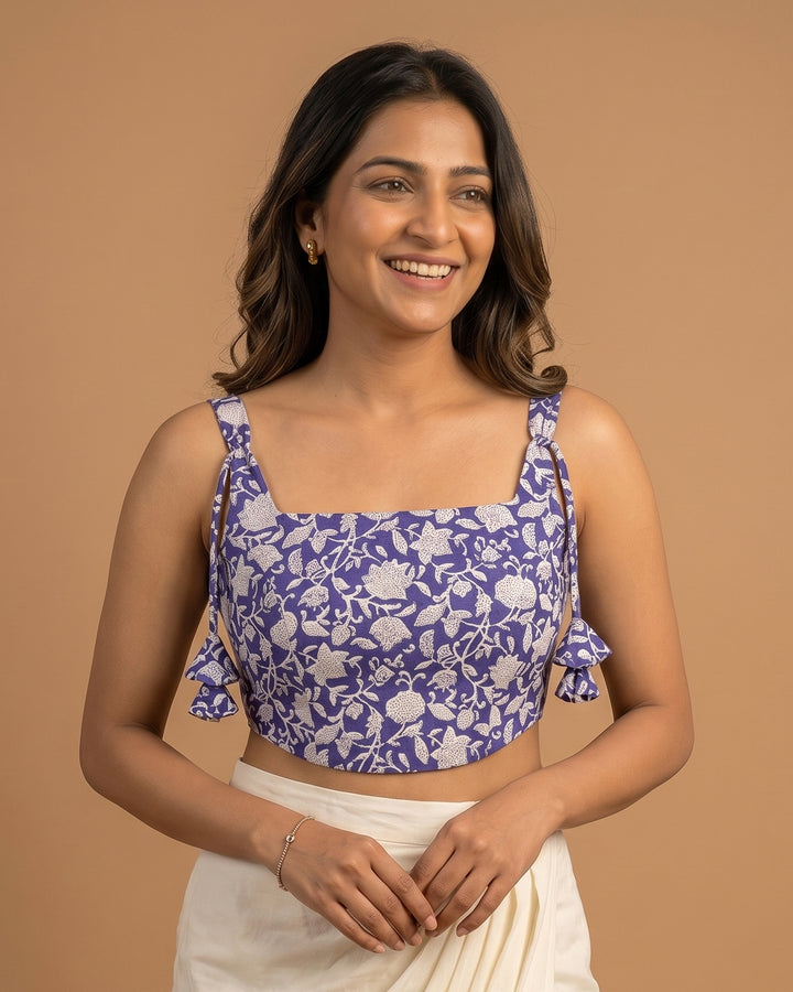 Happy Days Cotton Block Print Corset Blouse in Purple