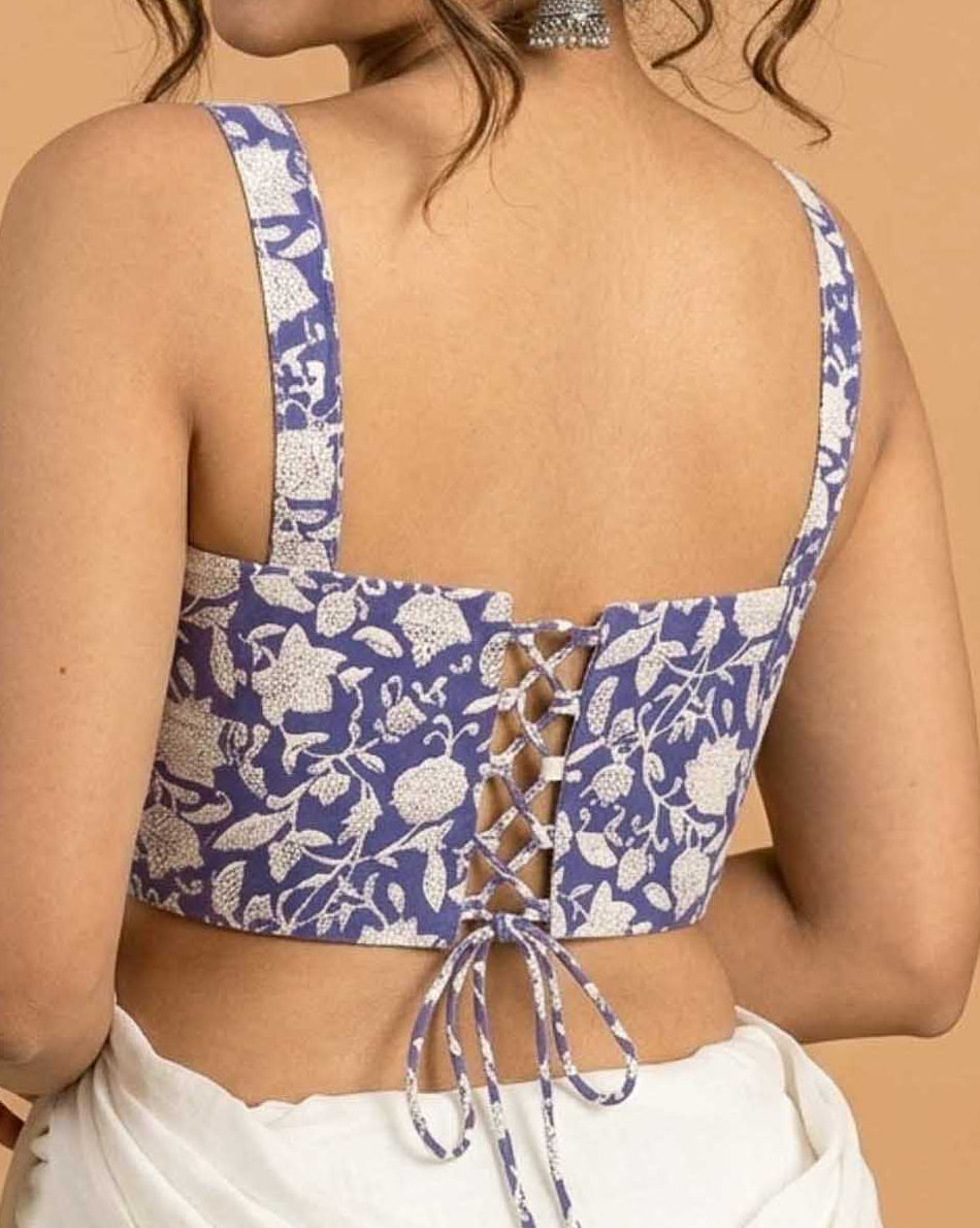 Happy Days Cotton Block Print Corset Blouse in Purple