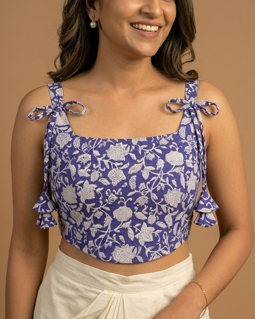 Happy Days Cotton Block Print Corset Blouse in Purple