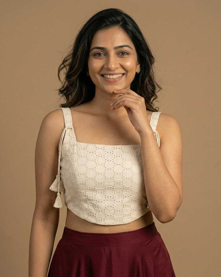 Happy Days Cotton Corset Style Blouse in Ivory
