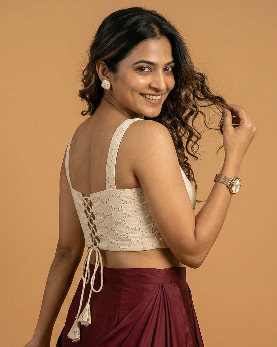Happy Days Cotton Corset Style Blouse in Ivory