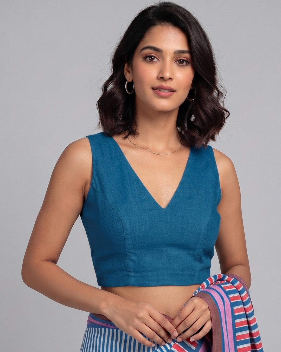 Mustard Cotton V neck Readymade Sleeveless Blouse