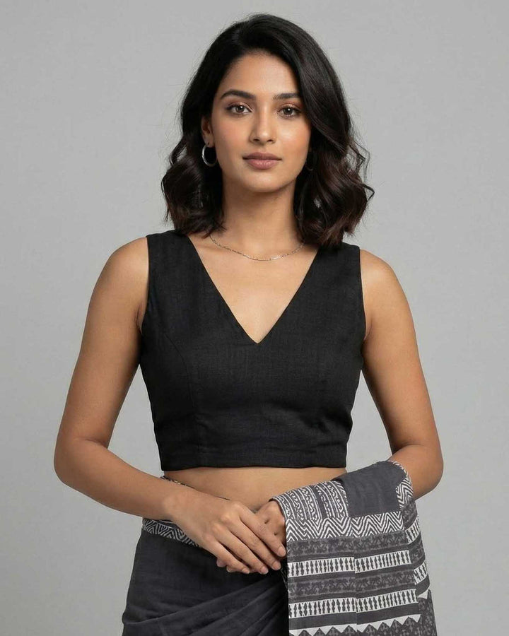 Mustard Cotton V neck Readymade Sleeveless Blouse