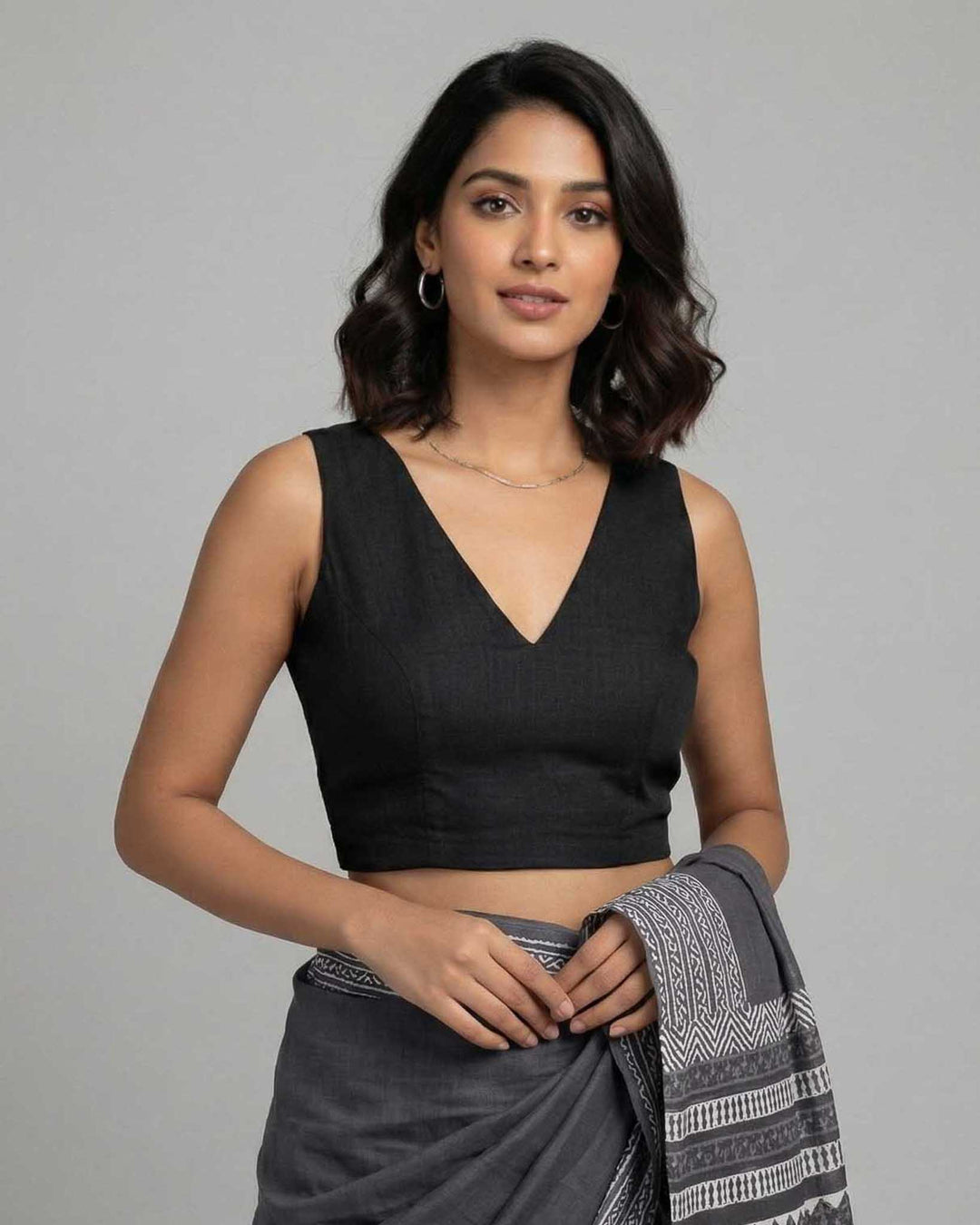 Mustard Cotton V neck Readymade Sleeveless Blouse