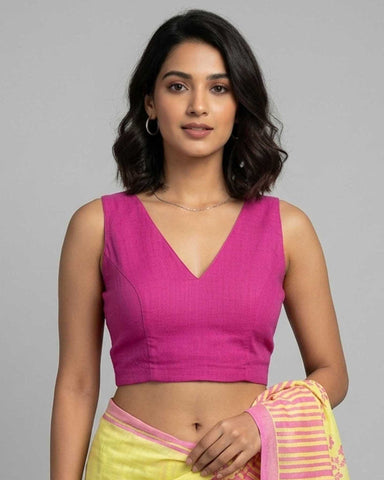 Cotton V neck Readymade Sleeveless Blouse