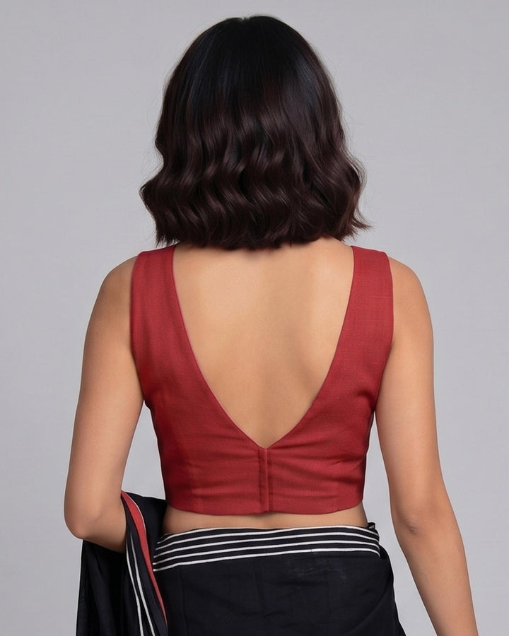 Mustard Cotton V neck Readymade Sleeveless Blouse