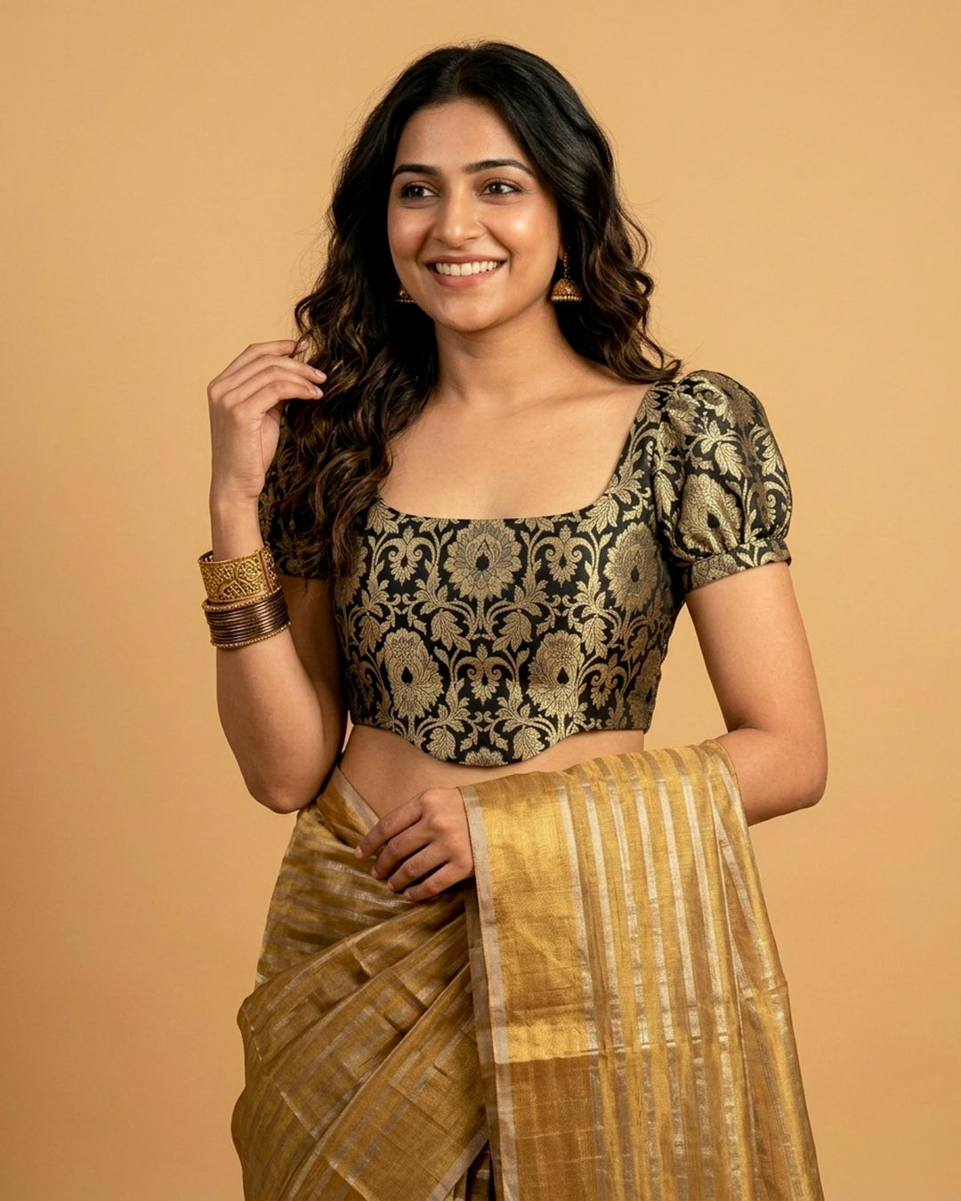 Raat Rani Black Gold Brocade Corset Blouse