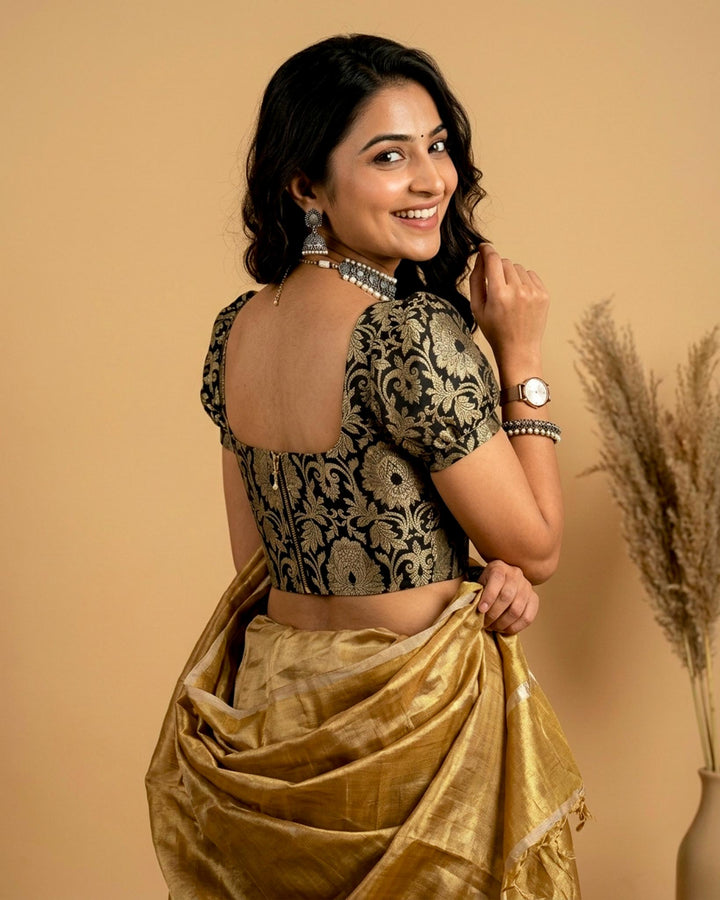 Raat Rani Black Gold Brocade Corset Blouse