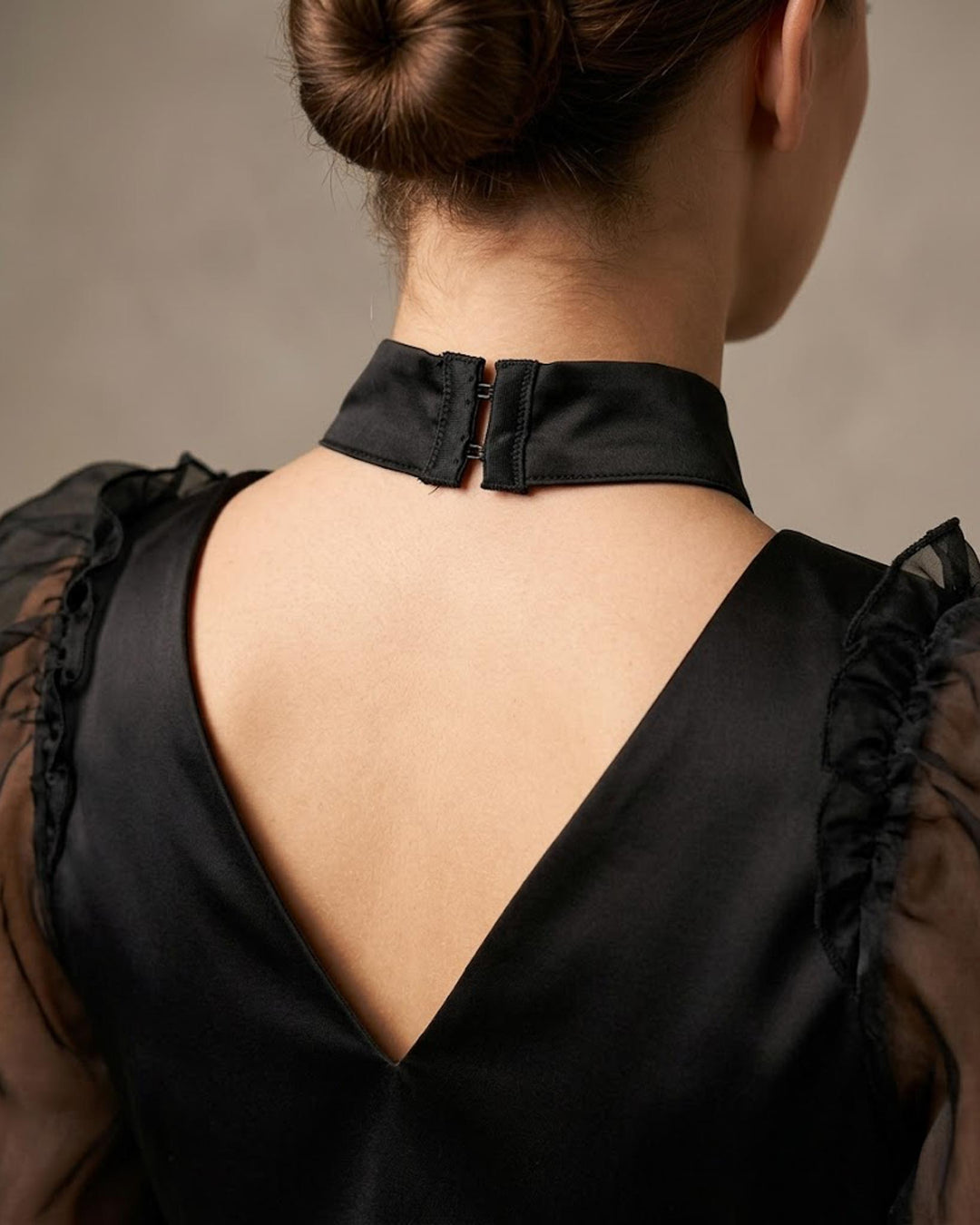 After Hours Satin sweetheart blouse with choker-style band