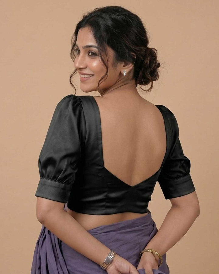 Pearl White Satin Blouse with Puff Sleeves