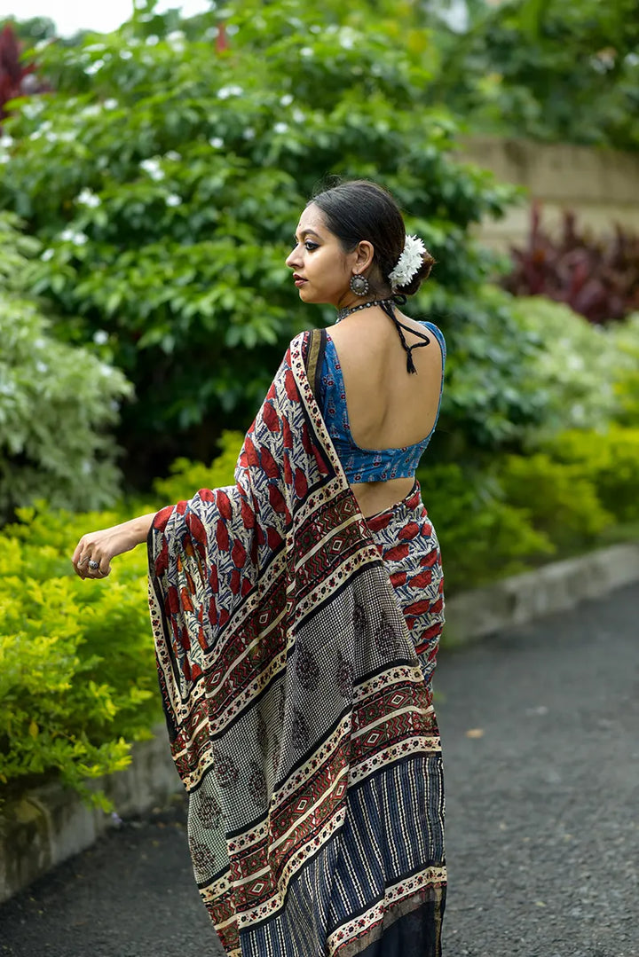 Bed of Roses- Hand Block Print Chanderi Silk Saree