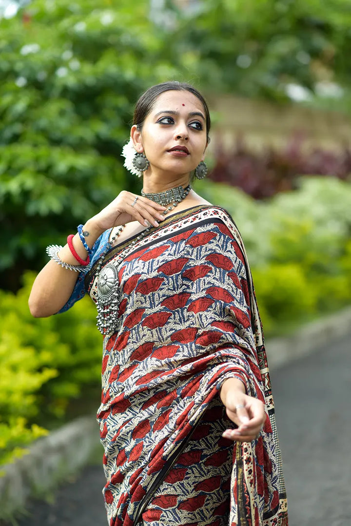 Bed of Roses- Hand Block Print Chanderi Silk Saree