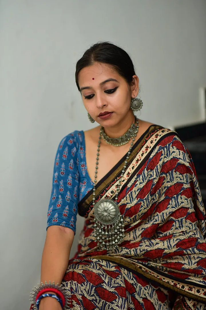 Bed of Roses- Hand Block Print Chanderi Silk Saree