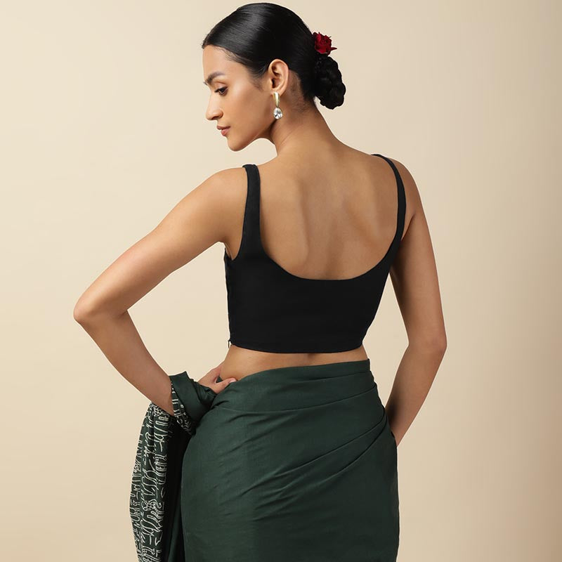 Black Cotton Sleeveless Readymade Blouse with U neck