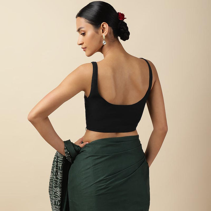 Black Cotton Sleeveless Readymade Blouse with U neck