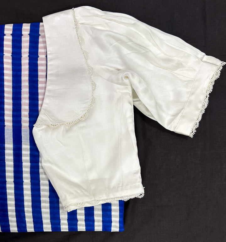Vintage White Satin V-neck Blouse with Peter Pan Collar & Puff Sleeves