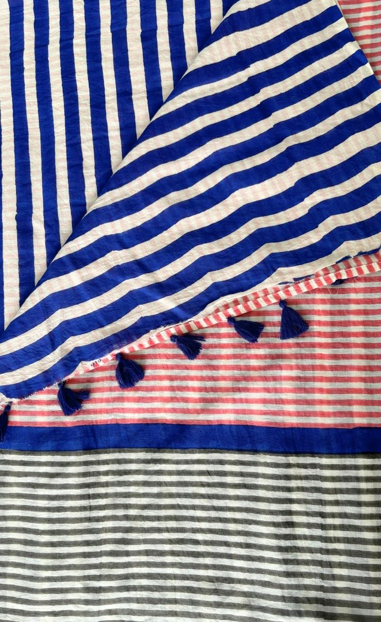 Laila Hand Block Print Mul Mul Cotton Saree