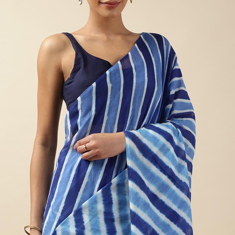 Blue Waves Leheriya Tie-dye Mulmul Cotton saree