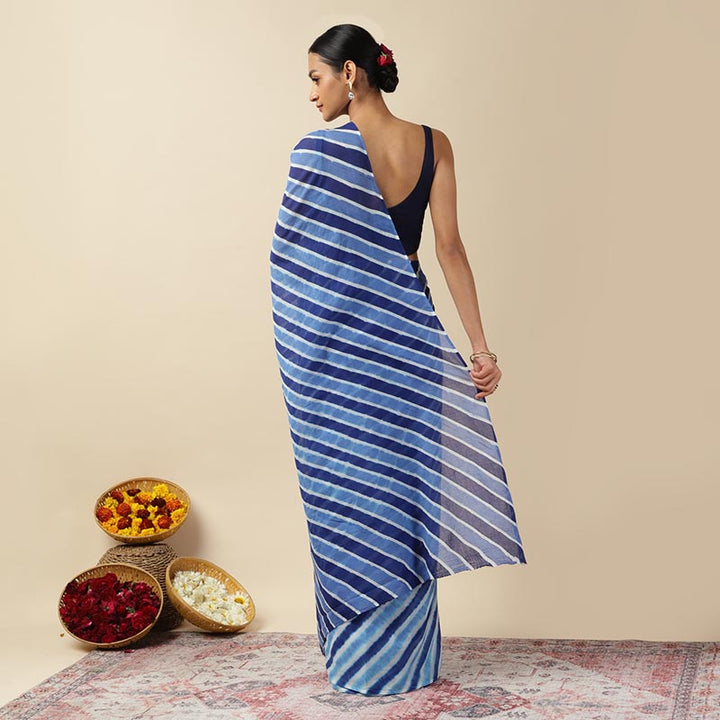 Blue Waves Leheriya Tie-dye Mulmul Cotton saree