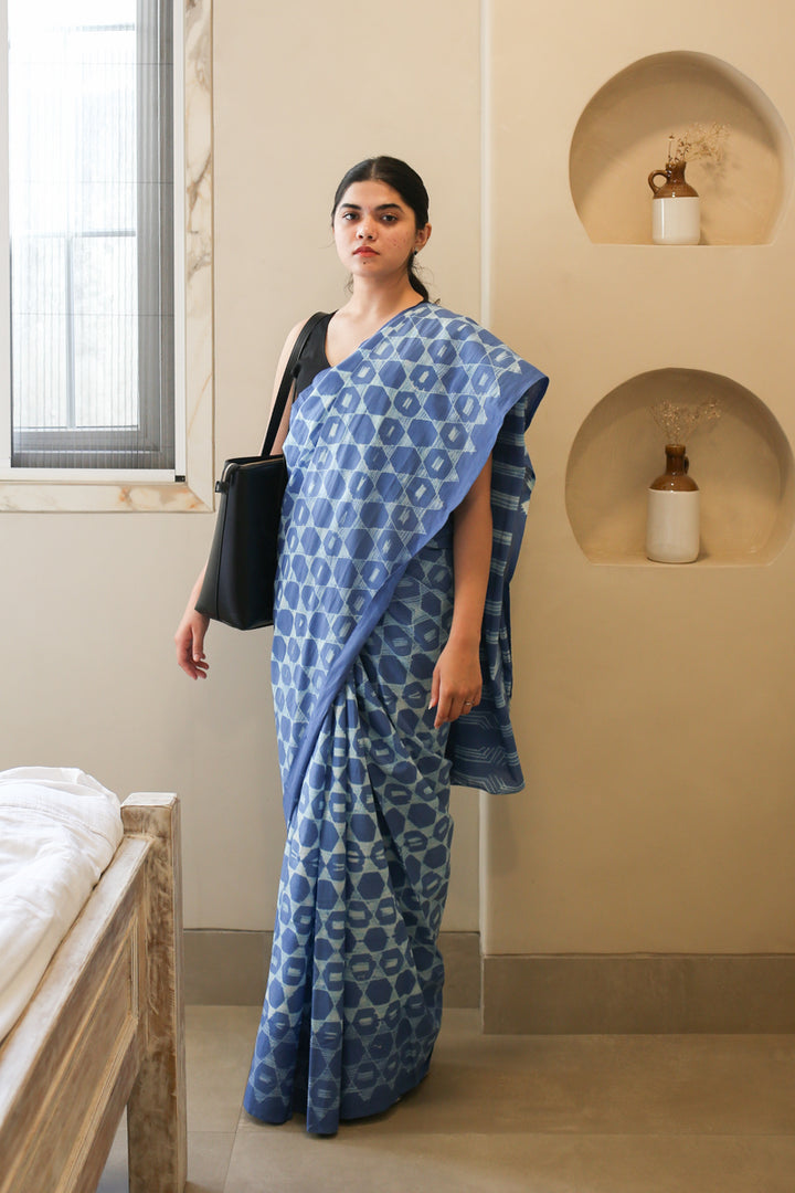 Blue Rhythm Batik Mulmul Cotton Saree