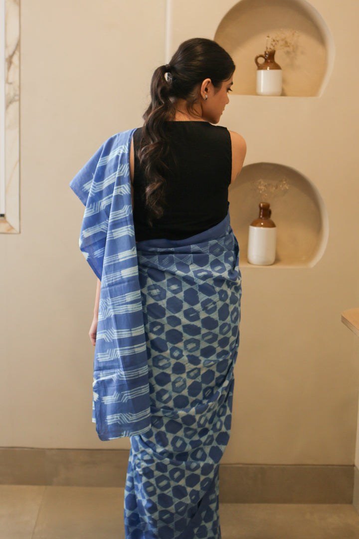 Blue Rhythm Batik Mulmul Cotton Saree