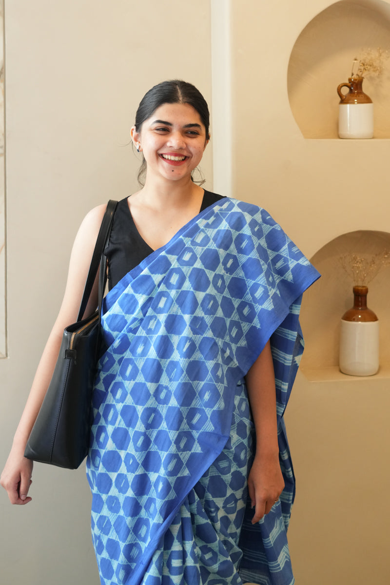 Blue Rhythm Batik Mulmul Cotton Saree