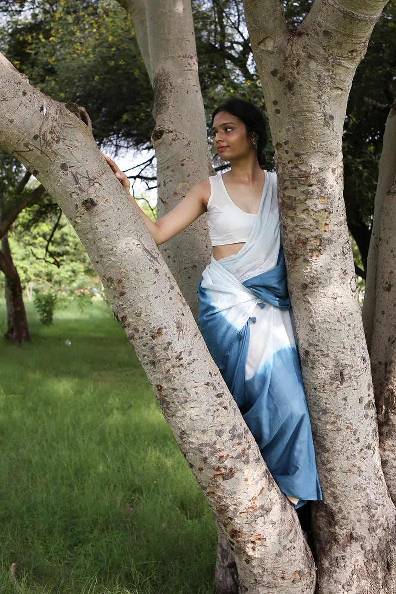 Blue Ocean - Ombre Hand Dyed Mulmul Cotton Saree