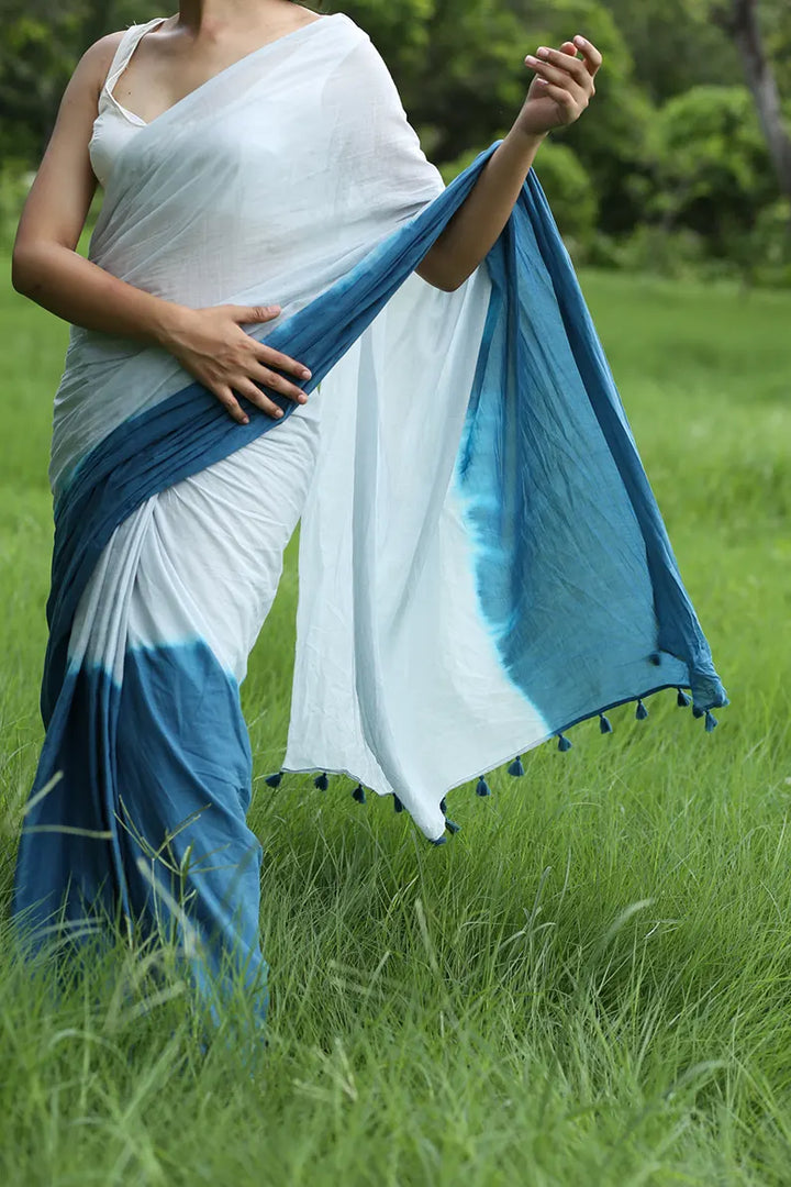 Blue Ocean - Ombre Hand Dyed Mulmul Cotton Saree