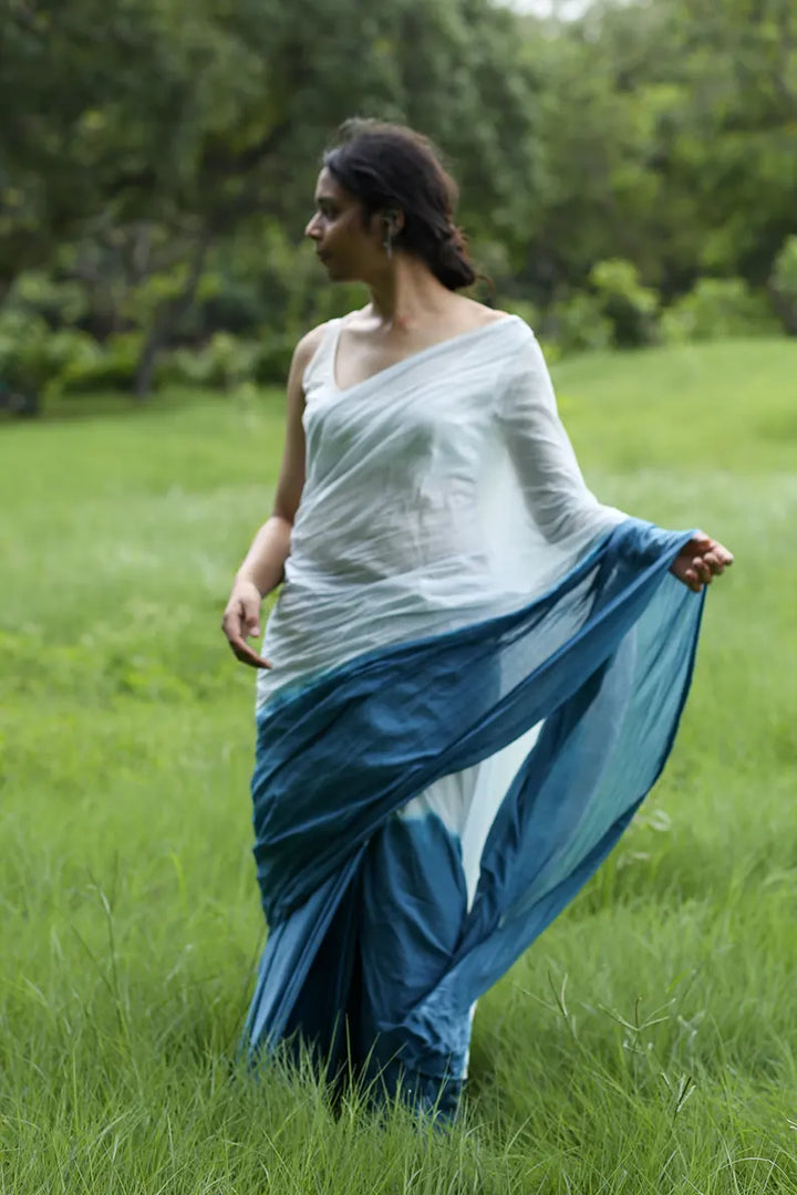 Blue Ocean - Ombre Hand Dyed Mulmul Cotton Saree