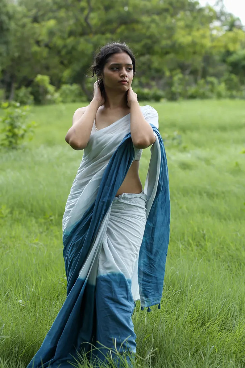 Blue Ocean - Ombre Hand Dyed Mulmul Cotton Saree