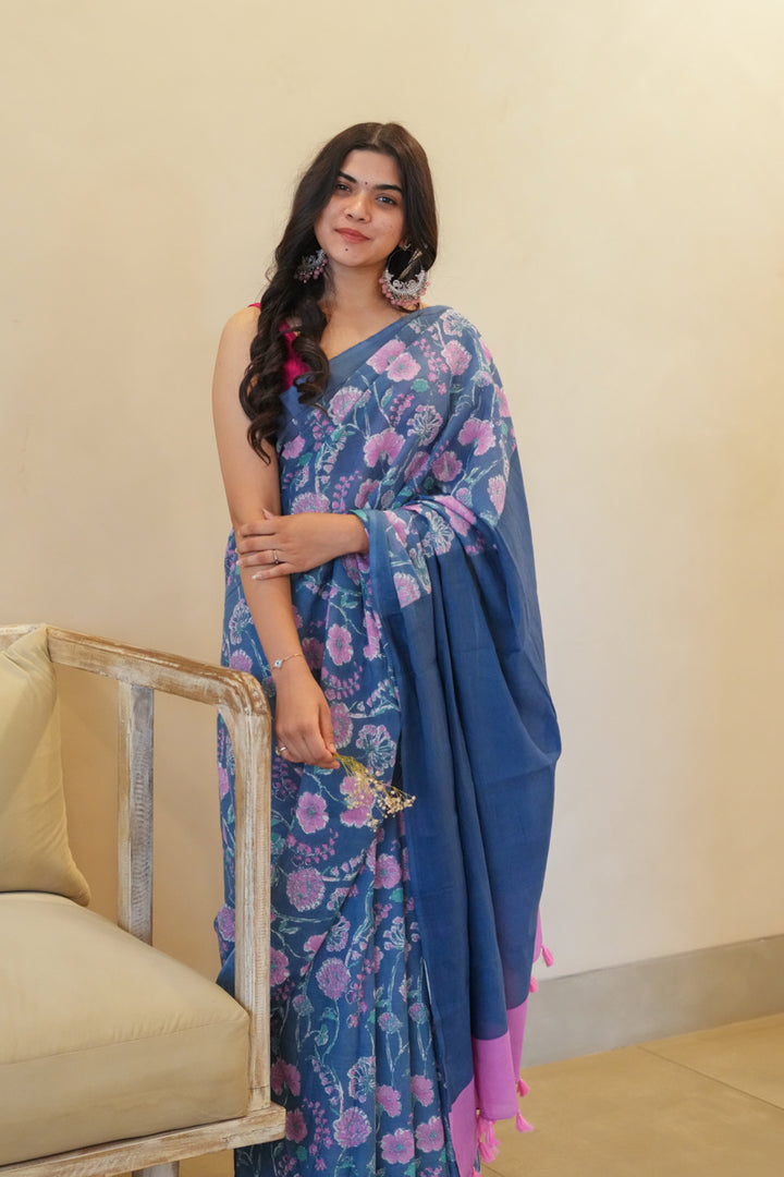 Breeze & Bloom Printed Mulmul Cotton Saree