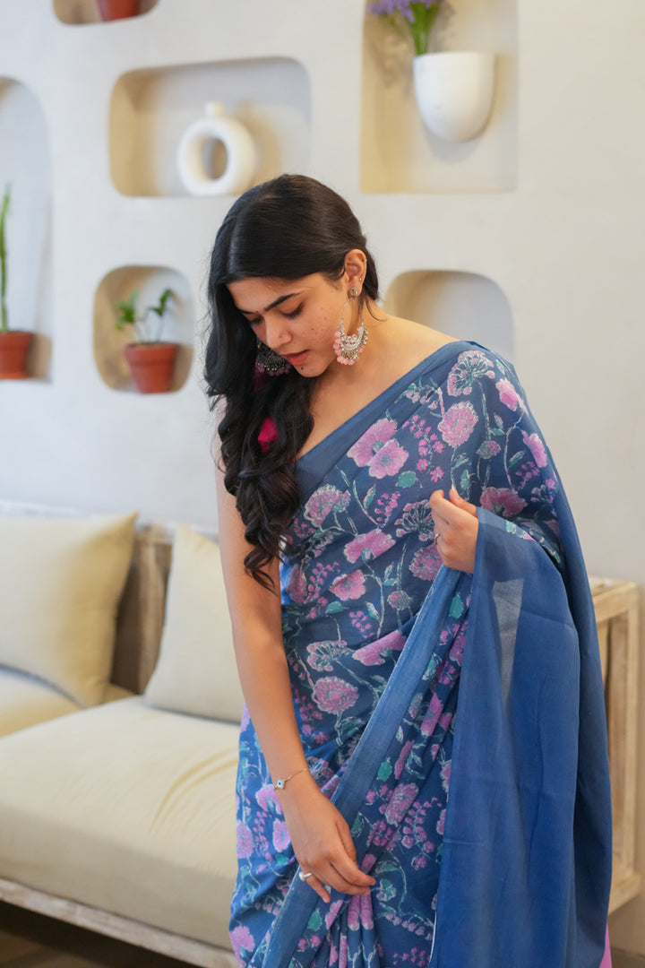 Breeze & Bloom Printed Mulmul Cotton Saree