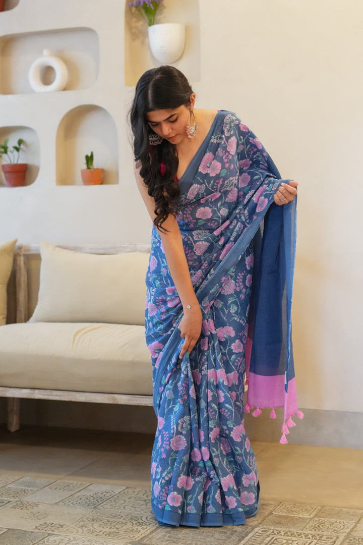 Breeze & Bloom Printed Mulmul Cotton Saree