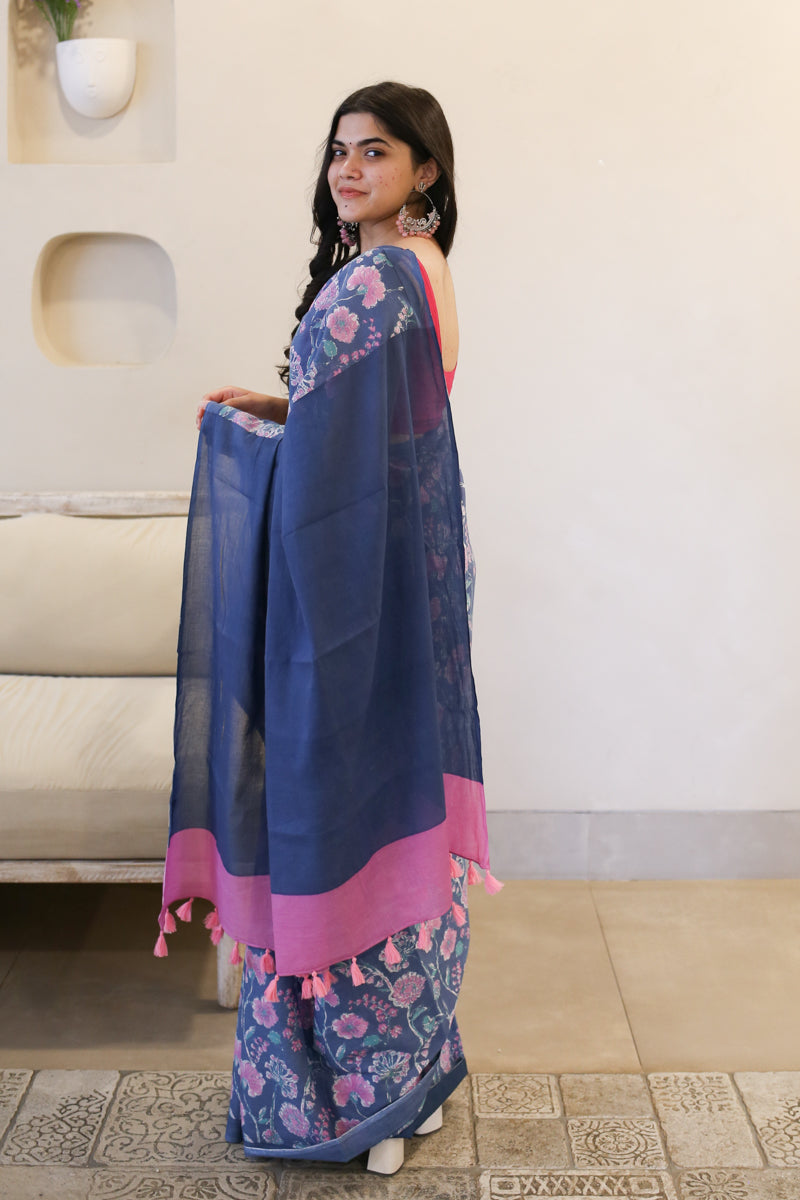 Breeze & Bloom Printed Mulmul Cotton Saree