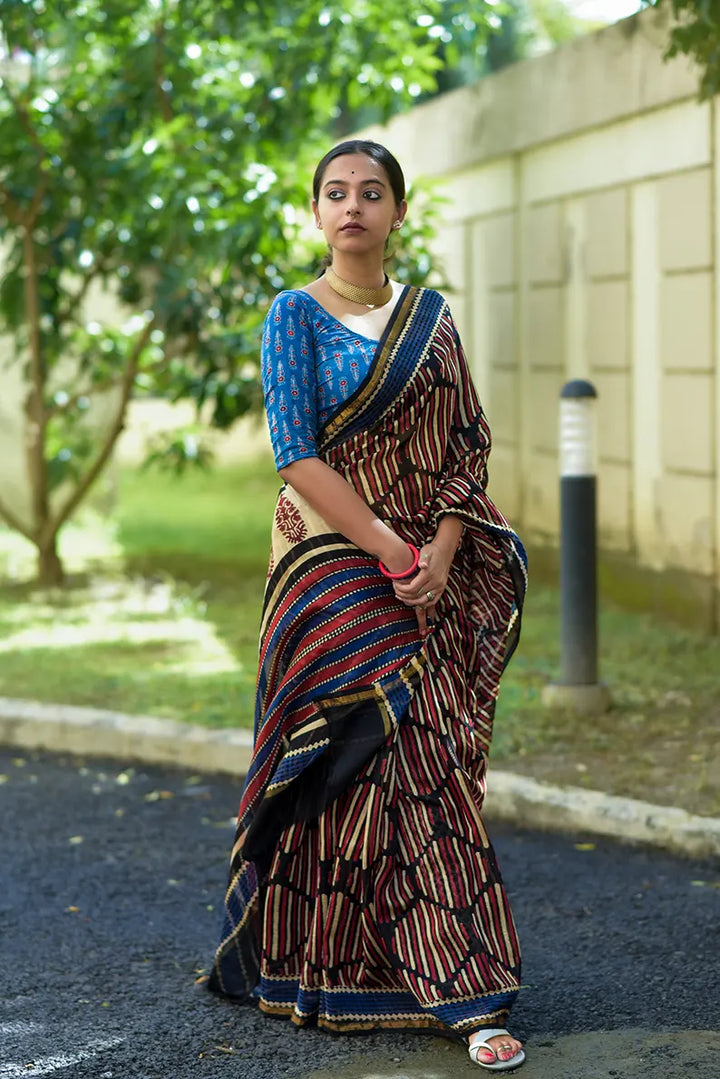 Brick by Brick- Hand Block Print Chanderi Silk Saree