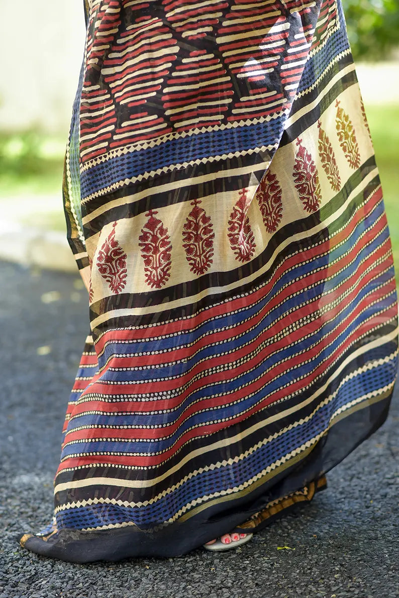 Brick by Brick- Hand Block Print Chanderi Silk Saree