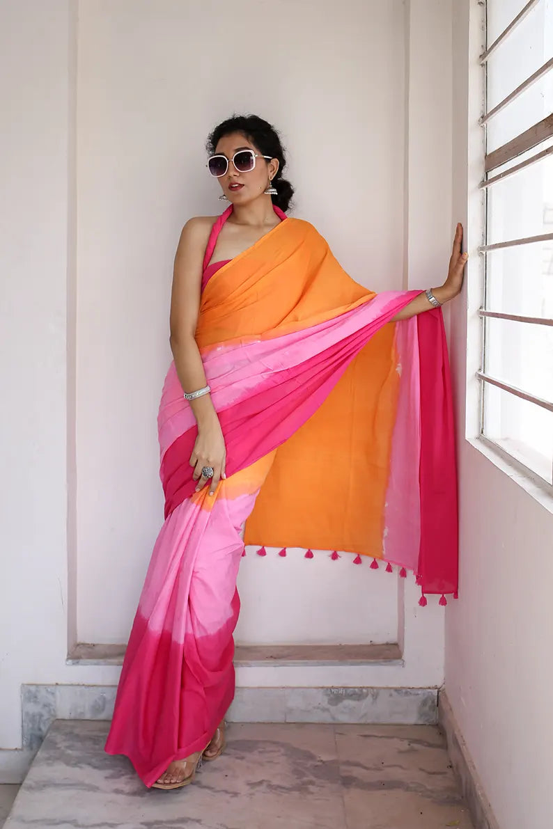 Candy Crush - Hand Dyed Mulmul Cotton Saree