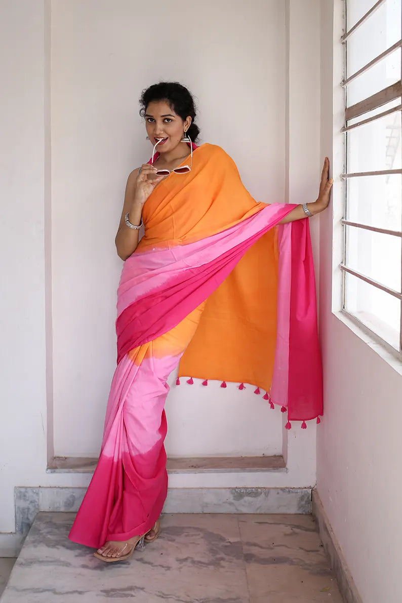 Candy Crush - Hand Dyed Mulmul Cotton Saree