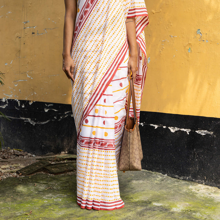 Chai Break - Mul Cotton Hand Block Printed Saree