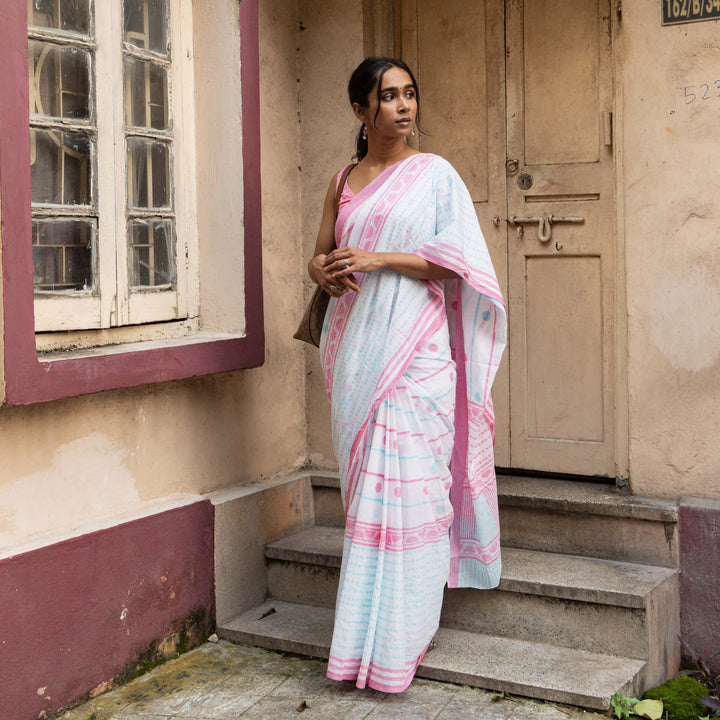 City breeze - Mul Cotton Hand Block Printed Saree