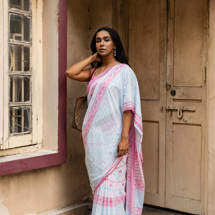 City breeze - Mul Cotton Hand Block Printed Saree