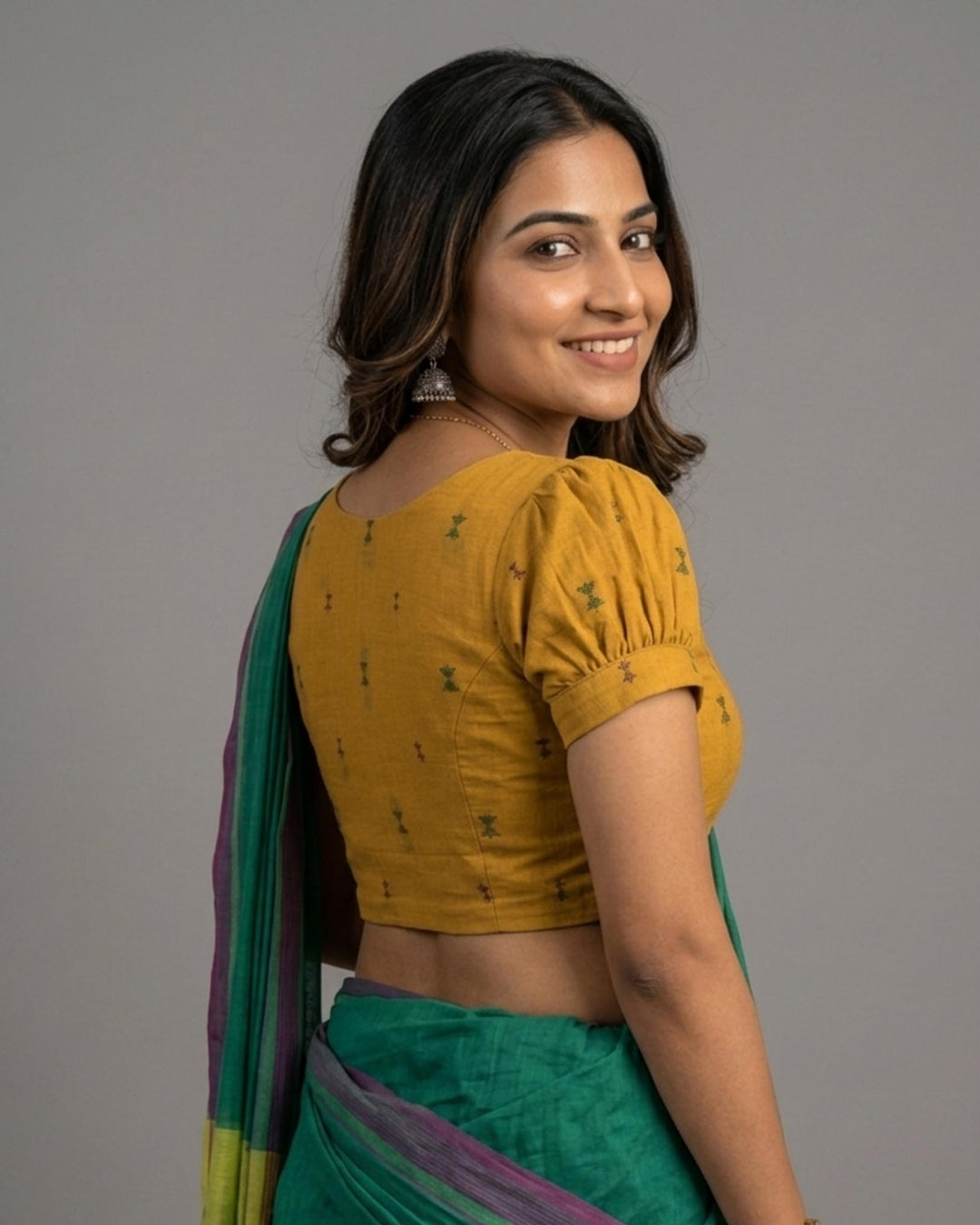 Subtle days V-neck Mustard Blouse with Puff Sleeves