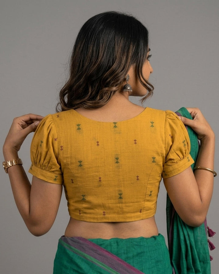 Subtle days V-neck Mustard Blouse with Puff Sleeves