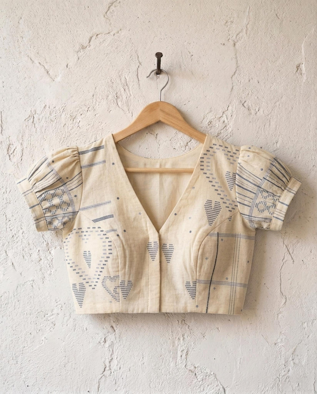 Subtle days V-neck Blouse with Puff Sleeves - Off White Printed