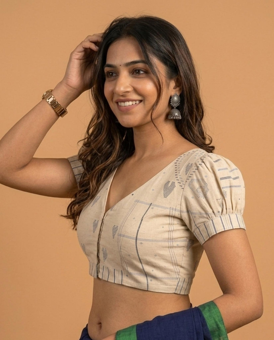 Subtle days V-neck Blouse with Puff Sleeves - Off White Printed