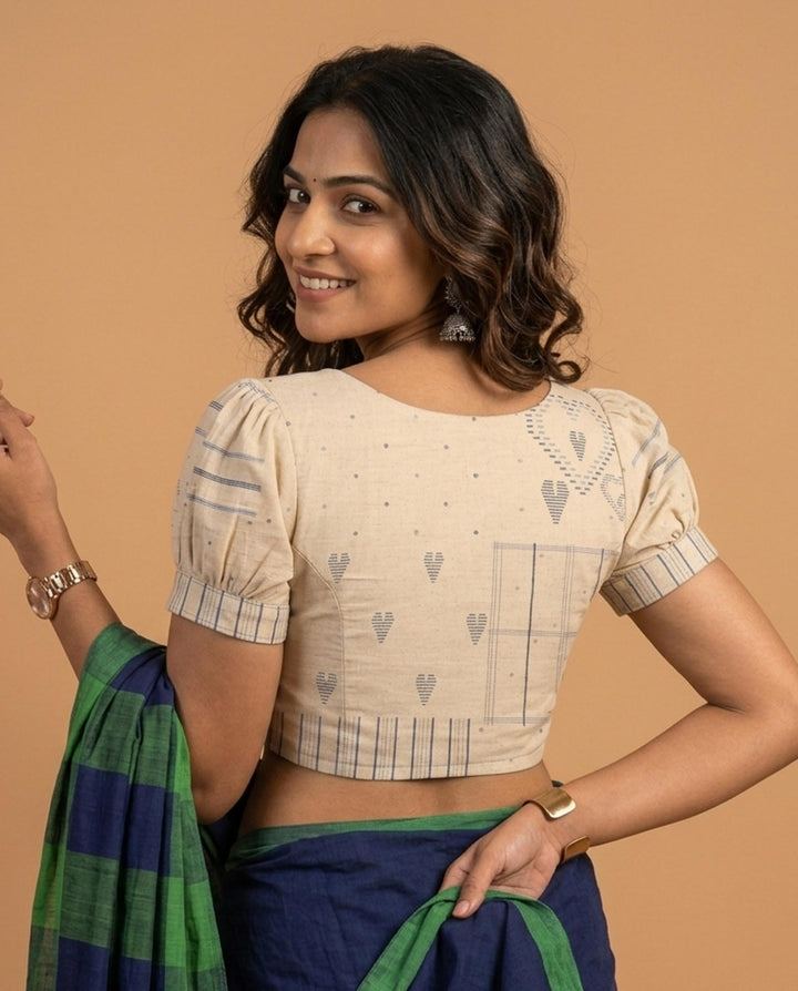 Subtle days V-neck Blouse with Puff Sleeves - Off White Printed