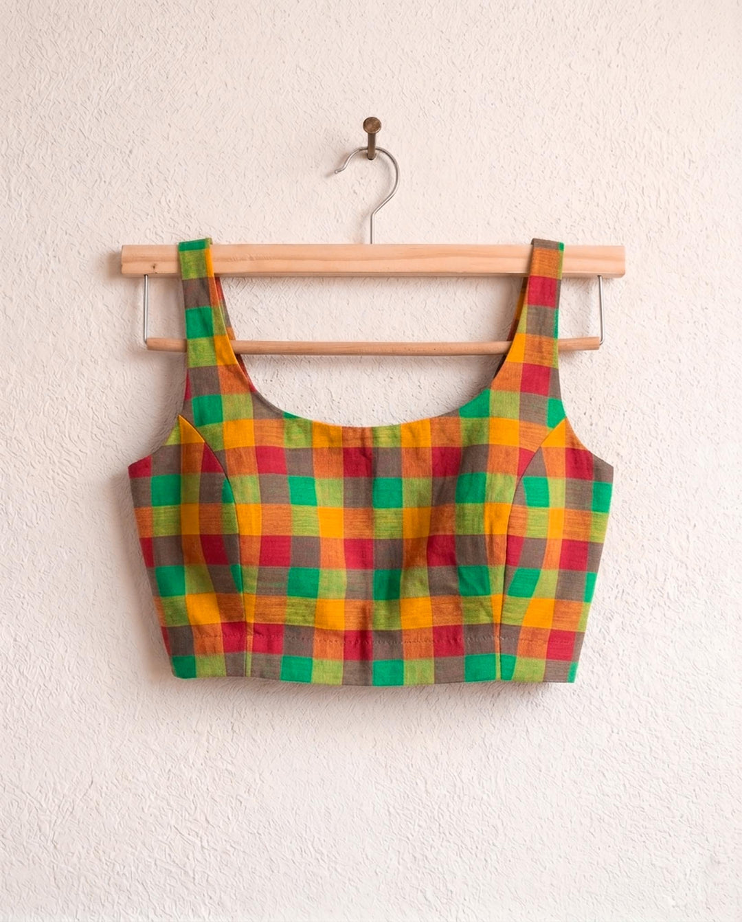 Madras Checks Sleeveless Readymade Blouse with U neck - Multicolor 2